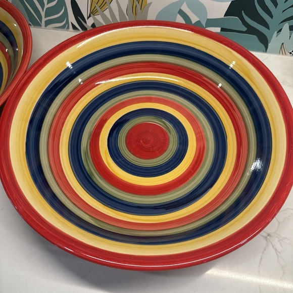 SWIRL Hand Painted Collection Pasta Serving Bowl 12 Inch Multicolor Set Of TWO - Picture 2 of 5